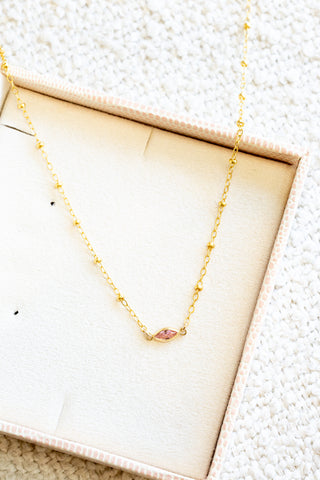 In-Line CZ Pink Marquise Beam Necklace