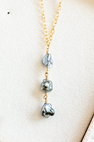 Triple Stacked Boxy Keshi Tahitian Pearl Necklace