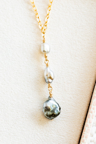 Triple Silver Ascending Tahitian Pearl Necklace