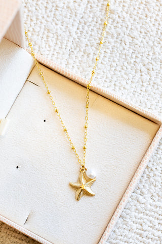 Large Curvy Starfish & Keshi Pearl Beam Necklace