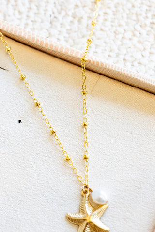 Large Curvy Starfish & Keshi Pearl Beam Necklace