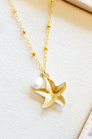 Large Curvy Starfish & Keshi Pearl Beam Necklace