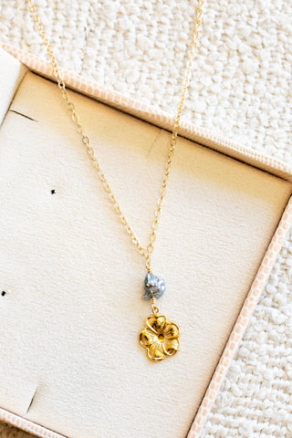 Boxy Keshi Tahitian Pearl & GF Hibiscus Necklace