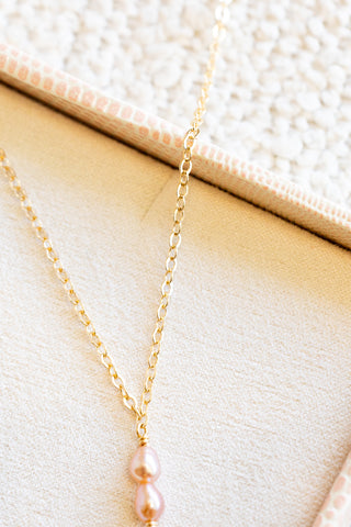 Double Small Pink Pearl & GF Hibiscus Necklace
