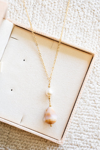 Baroque Pearl & Bead Large Cone Shell Necklace