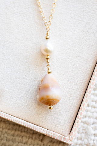 Baroque Pearl & Bead Large Cone Shell Necklace