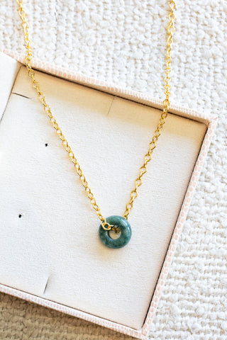Large Dark Jade Donut Mini Diamond Link Necklace