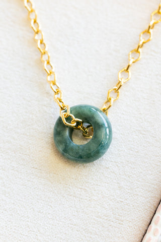 Large Dark Jade Donut Mini Diamond Link Necklace
