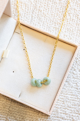 Triple Light Jade Donut Mini Diamond Link Necklace