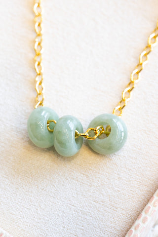 Triple Light Jade Donut Mini Diamond Link Necklace