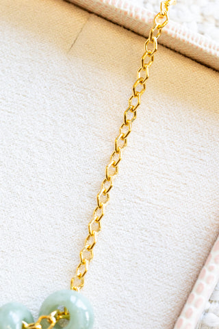 Triple Light Jade Donut Mini Diamond Link Necklace