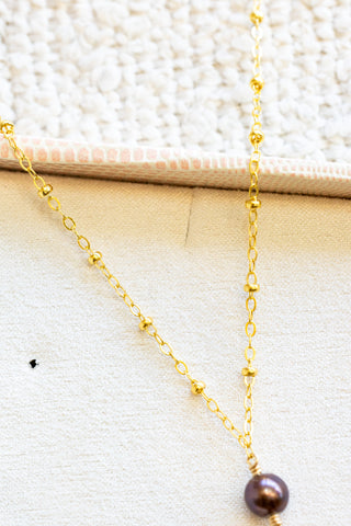 Triple Round Chocolate Pearl Beam Necklace