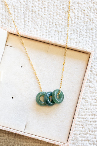 Triple Large Dark Jade Donut Edgy Plain Necklace