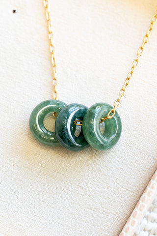 Triple Large Dark Jade Donut Edgy Plain Necklace