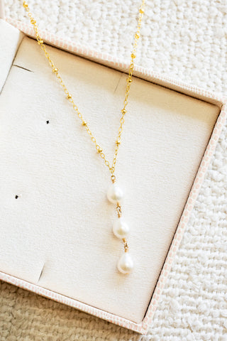 Triple Stacked Baroque Pearl Beam Necklace