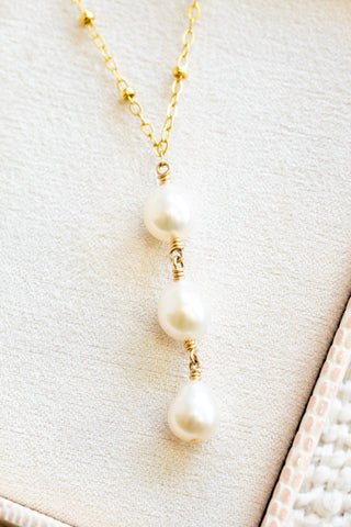 Triple Stacked Baroque Pearl Beam Necklace