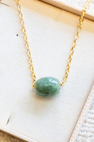 Large Jade Barrel Mini Diamond Link Necklace