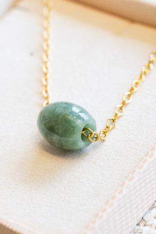 Large Jade Barrel Mini Diamond Link Necklace