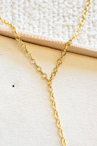 Mini Diamond Link Double Baroque Pearl Lariat Necklace