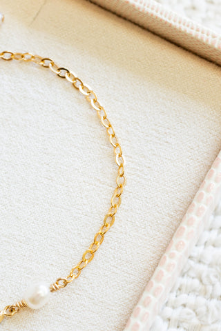 Blue CZ Marquise & Small Pearl Bracelet
