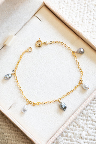 Dark & Light Alternating Silver Keshi Tahitian Pearl Drop Bracelet