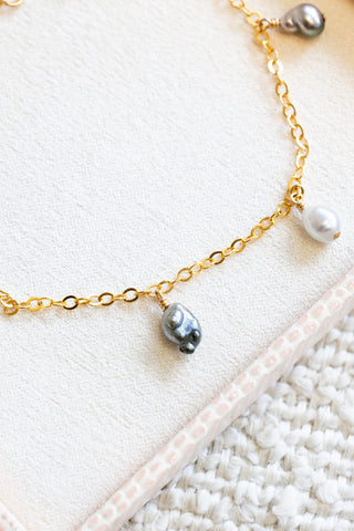 Dark & Light Alternating Silver Keshi Tahitian Pearl Drop Bracelet