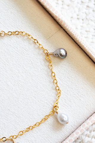 Dark & Light Alternating Silver Keshi Tahitian Pearl Drop Bracelet
