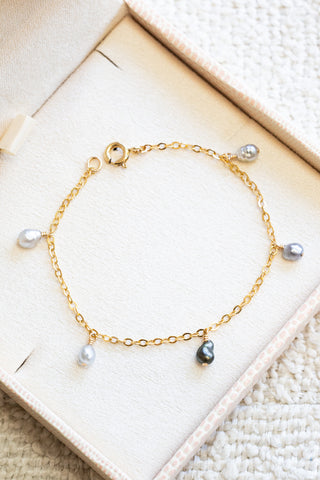 Dark & Light Ascending Silver Keshi Tahitian Pearl Drop Bracelet