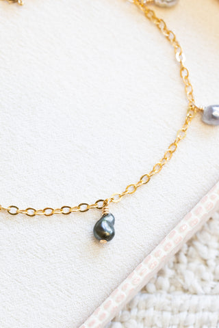 Dark & Light Ascending Silver Keshi Tahitian Pearl Drop Bracelet