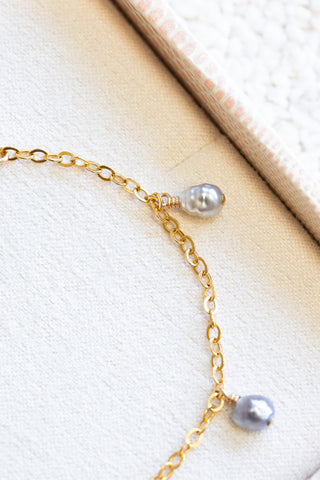 Dark & Light Ascending Silver Keshi Tahitian Pearl Drop Bracelet