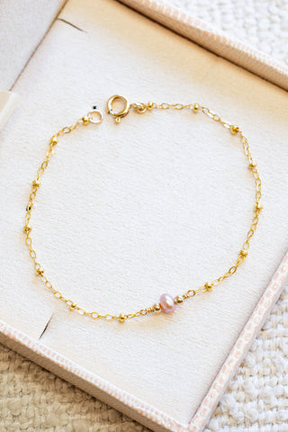 Mini Pink Button Edison Pearl & Bead Beam Bracelet