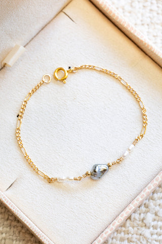 Mini Rice Pearl & Boxy Keshi Tahitian Pearl & Bead Wispy Bracelet
