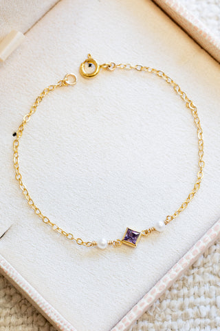 Mini Round Pearl CZ Amethyst Bracelet