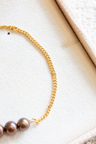 Triple Round Chocolate Pearl Sunset Bracelet