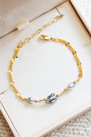 Triple Silver Keshi Tahitian Pearl & Bead Sunrise Bracelet
