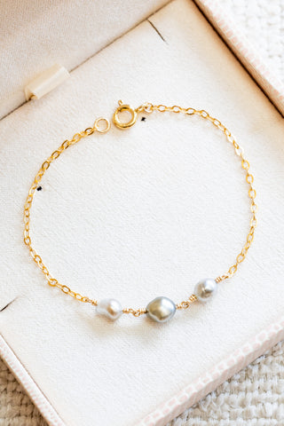 Triple Smooth Silver Keshi Tahitian Pearl Bracelet
