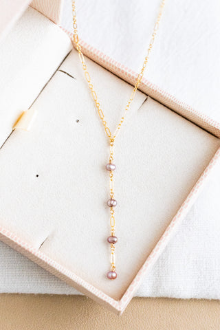 Stacked Mini Mauve Pearl Mini Wishful Lariat Necklace