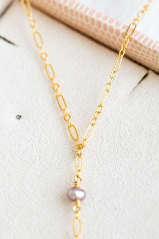 Stacked Mini Mauve Pearl Mini Wishful Lariat Necklace