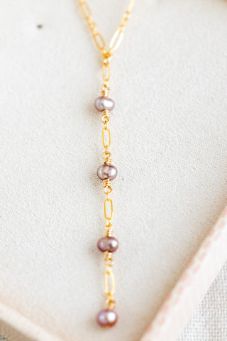 Stacked Mini Mauve Pearl Mini Wishful Lariat Necklace
