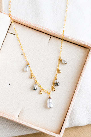 Silver Keshi Tahitian Pearl & Bead Drop Necklace