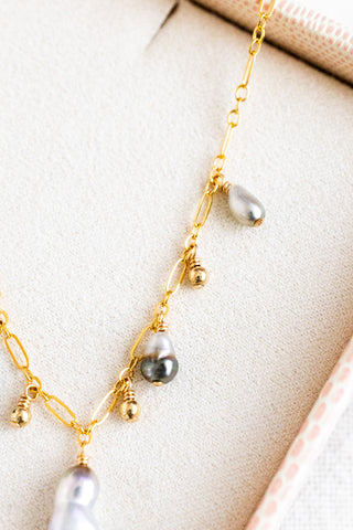 Silver Keshi Tahitian Pearl & Bead Drop Necklace