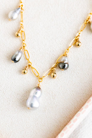 Silver Keshi Tahitian Pearl & Bead Drop Necklace