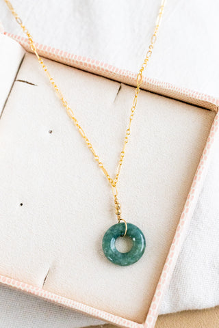 Large Jade Donut & Bead Mini Wishful Necklace
