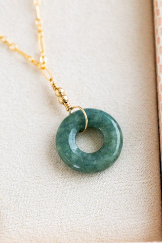 Large Jade Donut & Bead Mini Wishful Necklace