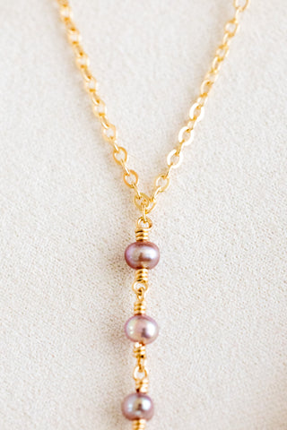 Triple Stacked Mini Mauve Pearl & Baroque Pearl Necklace