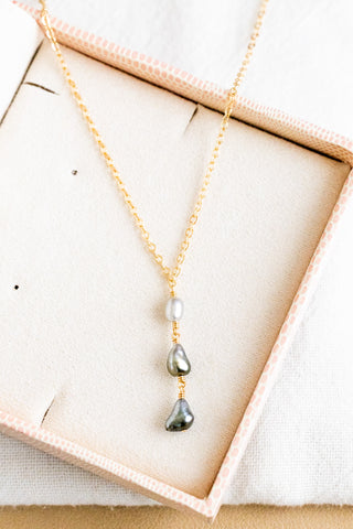 Triple Stacked Silver Keshi Tahitian Pearl Necklace