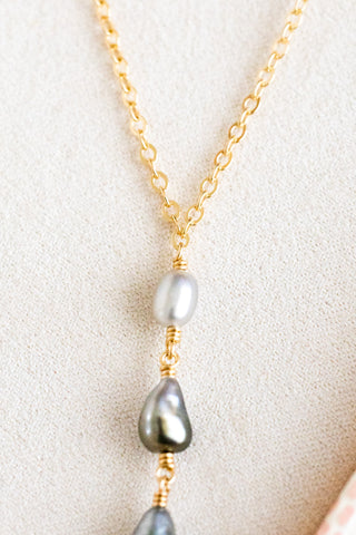 Triple Stacked Silver Keshi Tahitian Pearl Necklace