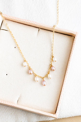 Small Pink & White Pearl Drop Necklace