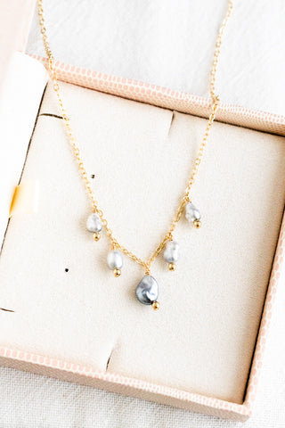 Silver Keshi Tahitian Pearl & Bead Drop Necklace