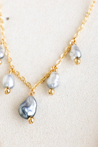 Silver Keshi Tahitian Pearl & Bead Drop Necklace
